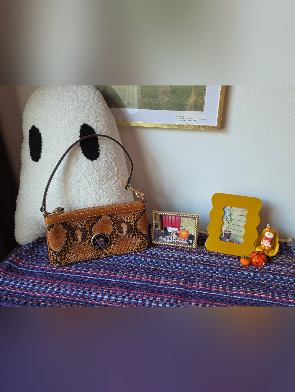 Dooney & Bourke Brown Tan Snake-Print Shoulder Bag
